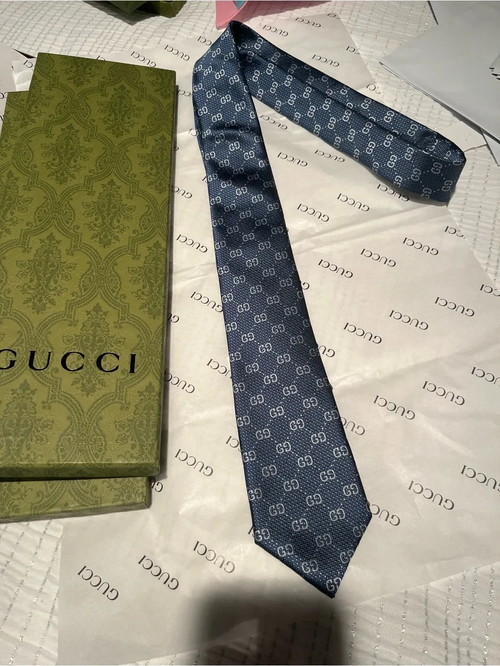 Gucci Men’s Blue GG Logo Silk Tie